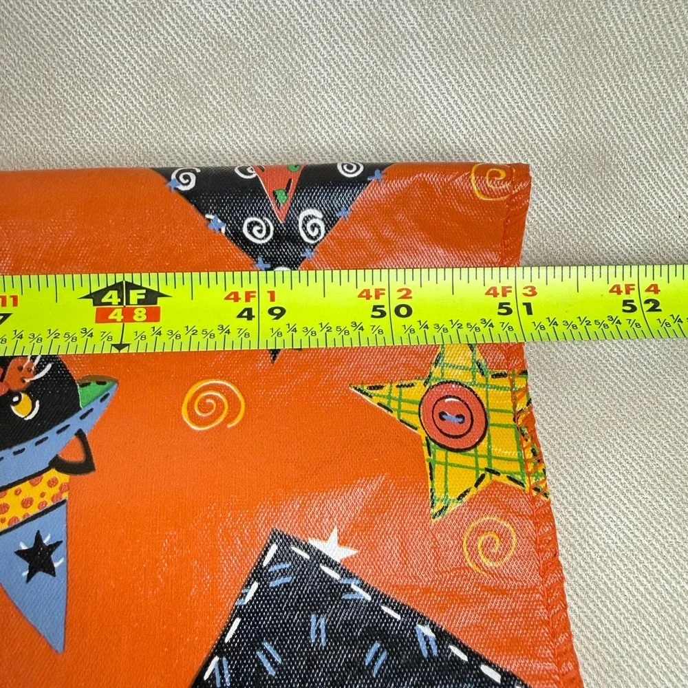 Halloween Vinyl/Flannel Backed Tablecloth Orange Black Cat Moon Stars 86